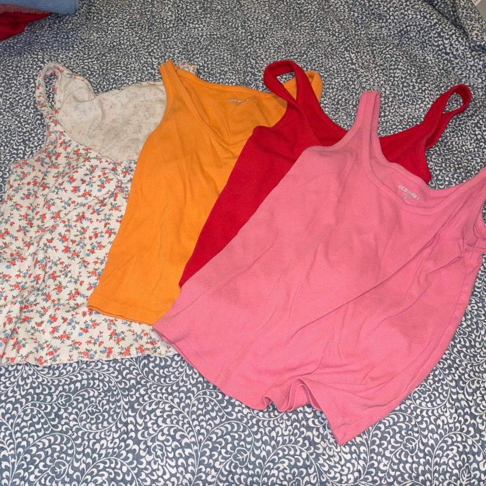 Old Navy Tank Top Bundle Women Medium Multi Ribbed Knit Floral Basics Aesthetic